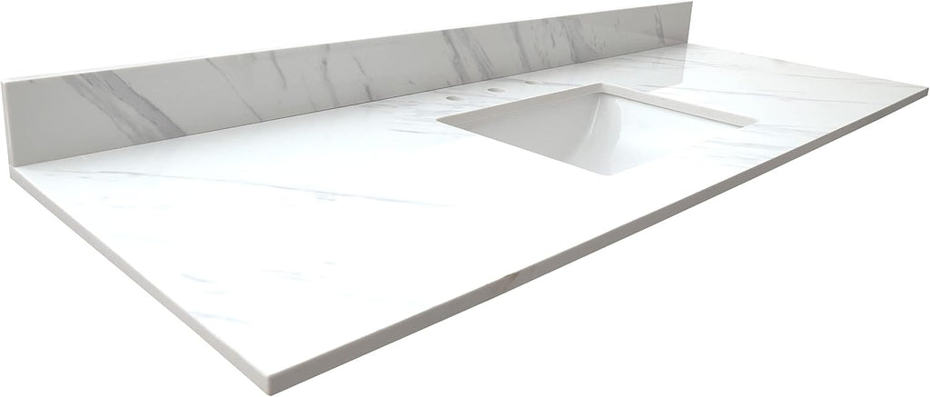 MSI Calacatta Lumas Vanity Top with Under Mount Rectangle Single Bowl Ceramic Sink, Engineered Marble Stone, 4' CC Faucet Holes, 61'X22'