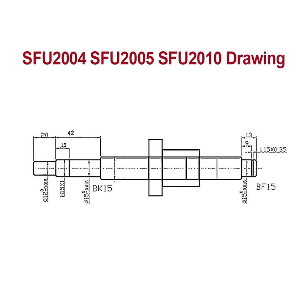 2PCS Ballscrew SFU2004 SFU2005 SFU2010 200-950mm C7 Roller Screw with Single Ball Nut Dia 20mm Pitch 4mm 5mm 10mm(2PCS SFU2010,600mm)