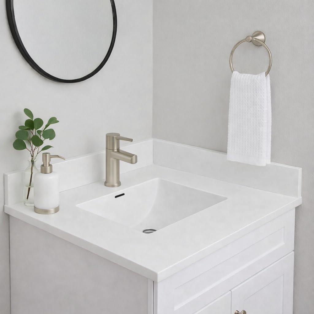 25'/31'/37' Solid Surface Polyurethane Resin Streamline Vanity Top With Sink, Durable, Consistent Color, Easy-to-Clean, Built-in Overflow (25'W x 22'D)