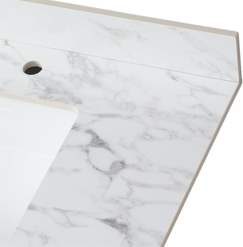 37x22 Marble Bathroom Vanity Top with Sink, Vanity Top with Sink with Pre-drilled Holes and 4' Backsplash, Perfect for Home & Rental Properties