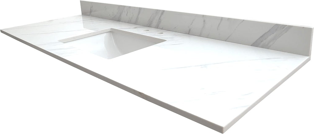 MSI Calacatta Lumas Vanity Top with Under Mount Rectangle Single Bowl Ceramic Sink, Engineered Marble Stone, 4' CC Faucet Holes, 61'X22'
