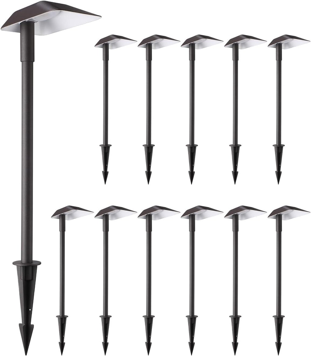 LEONLITE 12-Pack Anti-Glare Low Voltage Pathway Lights, 5W Wired LED Landscape Path Lights, Aluminum IP65 Outdoor Landscape Lighting for Walkway Yard, 5000K Daylight, ETL