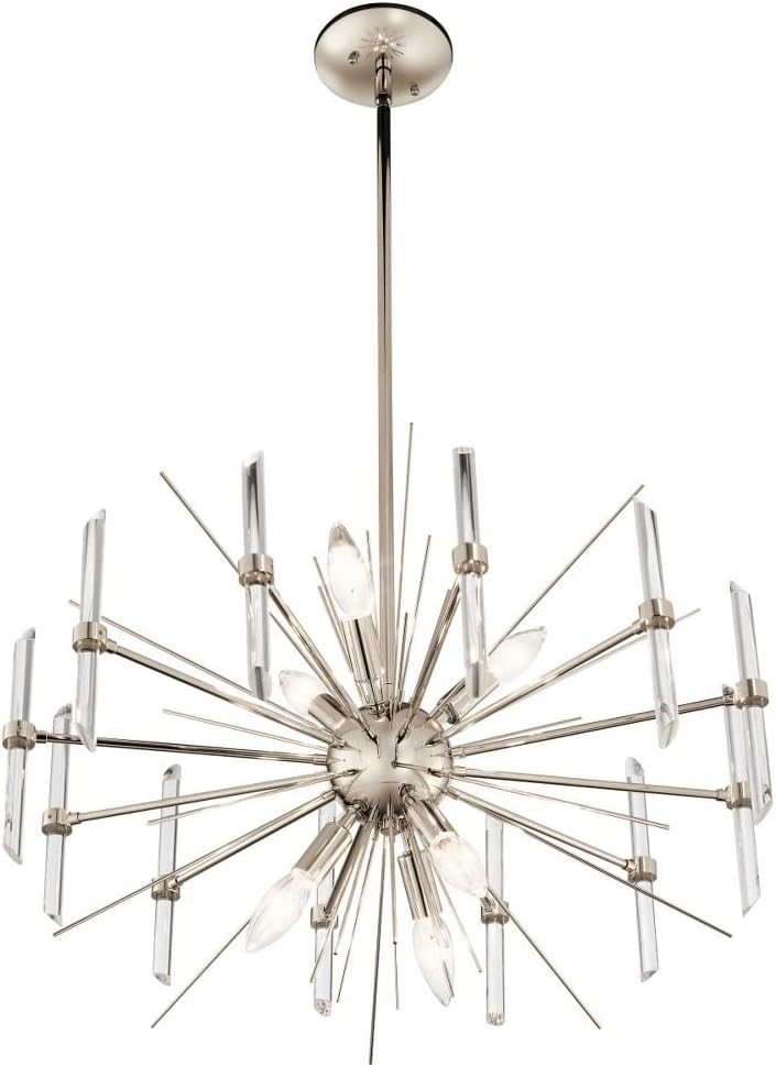Kichler Eris 6-Light Chandelier with Optical Crystal Rods in Polished Nickel, Modern Mid Century Dining Room Light Fixture for Living Room or Foyer (23.5' x 16.5' x 23.5'), 44275PN