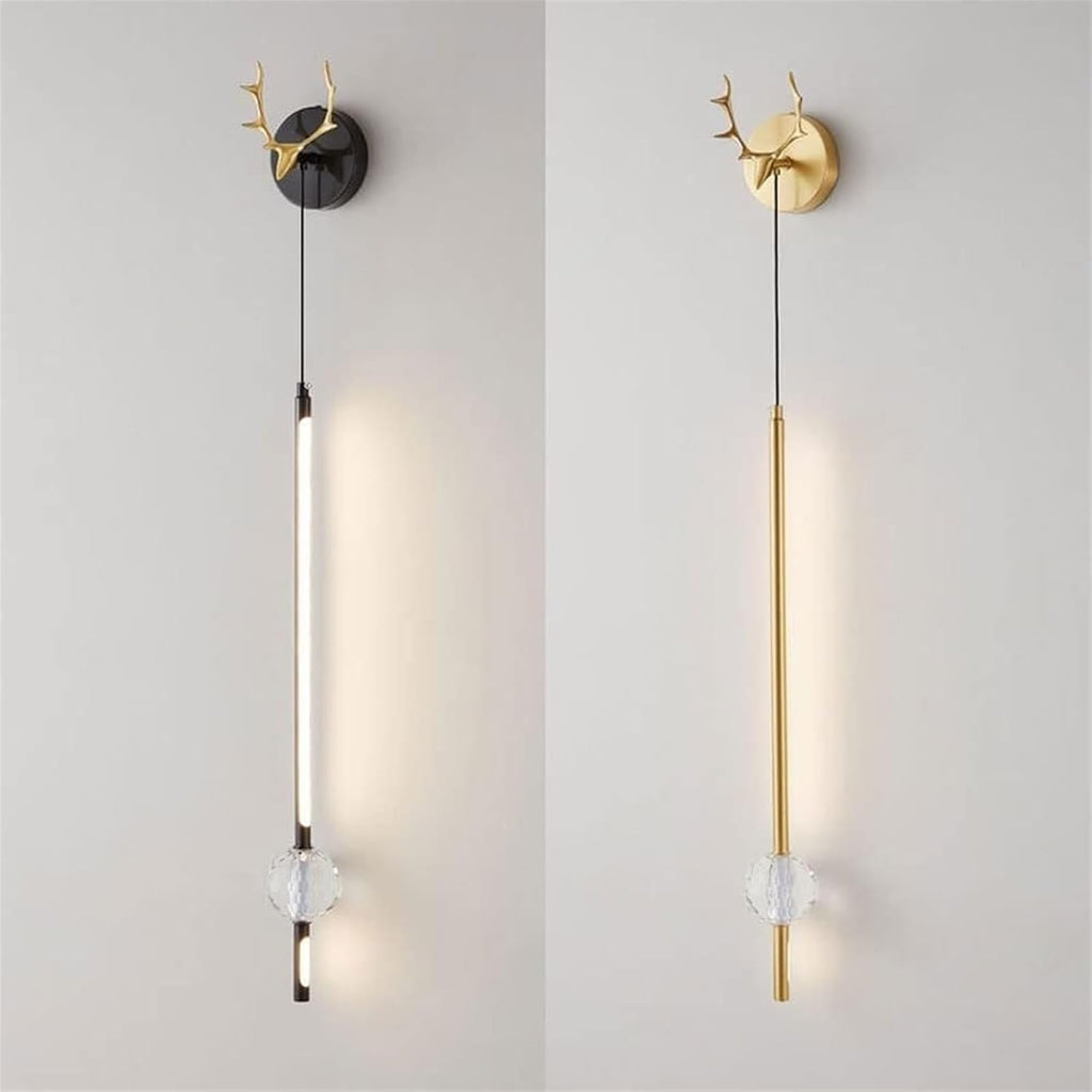 Color Mode Copper Polished Wall Mount Fixtures Crystal Ball Decoration Indoor Linear Wall Lamp 52 Inches Long Led Wall Light 28W Art Sconce for Living Room Hallway