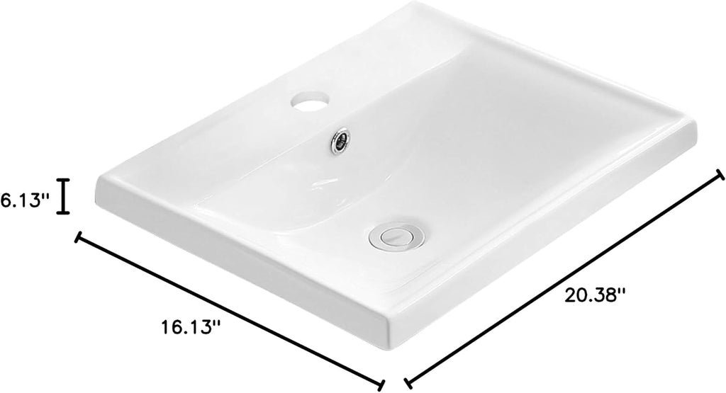 Karran VC-201-WH Valera 21' Top Mount Vitreous China Bathroom Sink in White with Overflow Drain
