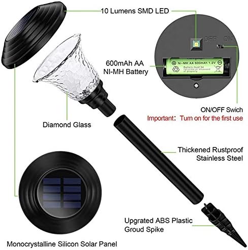 Solar Light 2/4 Pack Solar LED Lights Outdoor Garden Street Stake Glass Stainless Steel Waterproof Solar Lamp White Wireless Sun Powered Powered Spotlight (2 Pcs Silver Yellow Light)