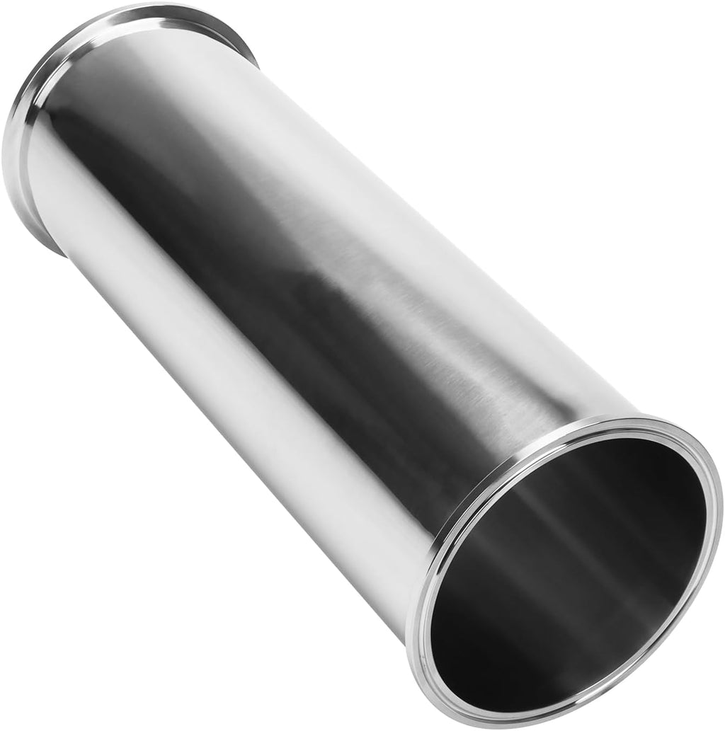 DERNORD Sanitary Spool Tube with Clamp Ends,Stainless Steel 304 Seamless Round Tubing with 6 inch Tri Clamp Ferrule Flange (Tube Length: 18 Inch / 458MM)