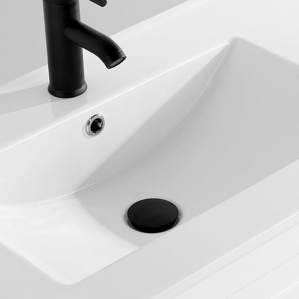 24 in. W x 18.3 in. D Bathroom Undermount Ceramic Sink Top W/One Hole, Drop in Bathroom Vessel Sink Rectangle, Without Matte Black Faucet & Pop up-Drain, for Bathrooms, White