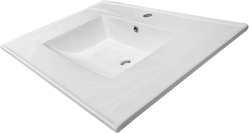 Kingston Brass LBT312271 Continental 31-Inch Ceramic Vanity Sink Top (1 Hole) in White