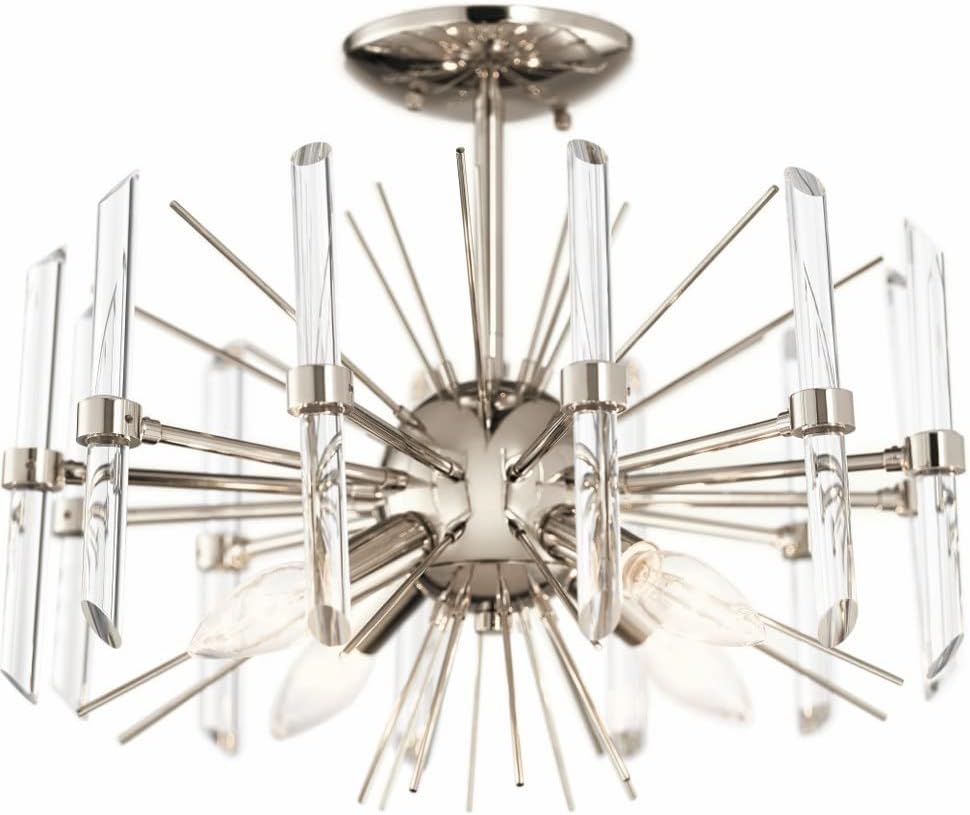 KICHLER Eris 12.75' 4 Light Semi Flush Light with Optical Crystal in Polished Nickel