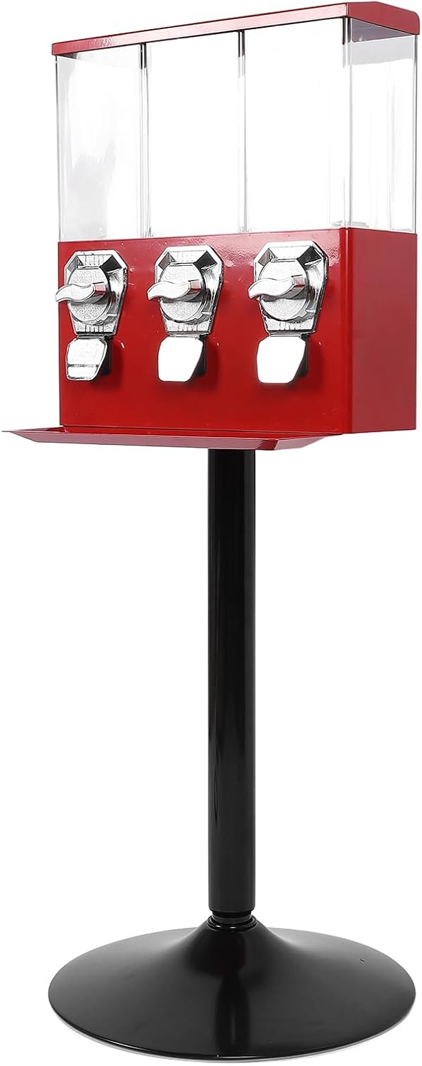 Candy Vending Machine, Candy Machine Dispenser with Stand Anti Theft Keys Triple Individual Candy Boxes, for Toy Capsules Bouncy Balls Candy Nut