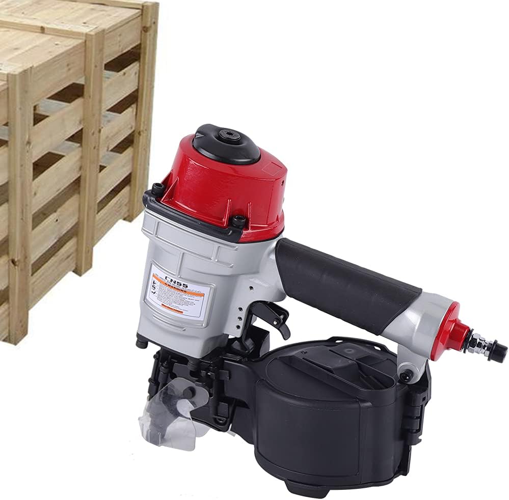 Cn55 Pneumatic Coil Siding Nailer, Industrial Portable Nail Gun W/Goggles & Metal Firing Pin,75psi-100psi,Nail Capacity 350pcs For Wooden Furniture,Fences.