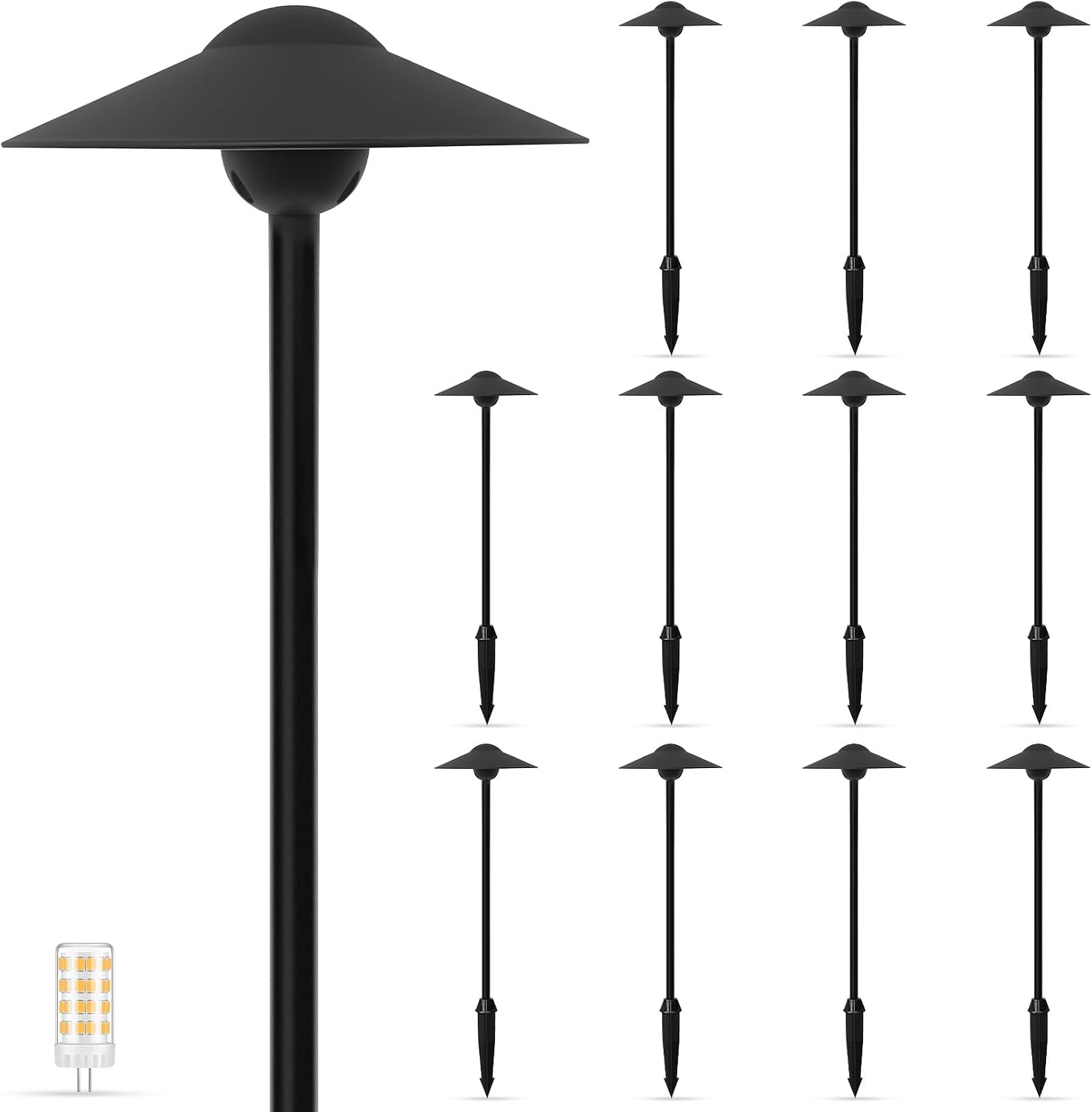 Gardencoin Low Voltage Pathway Lights (8.5'' Shade, 21.5'' Tall)，12V Outdoor LED Landscape Path Lights Wired, Aluminum Pathway Lighting with 3W 2700K Replaceable Bulb for Walkway Garden Yard, 12 Pack