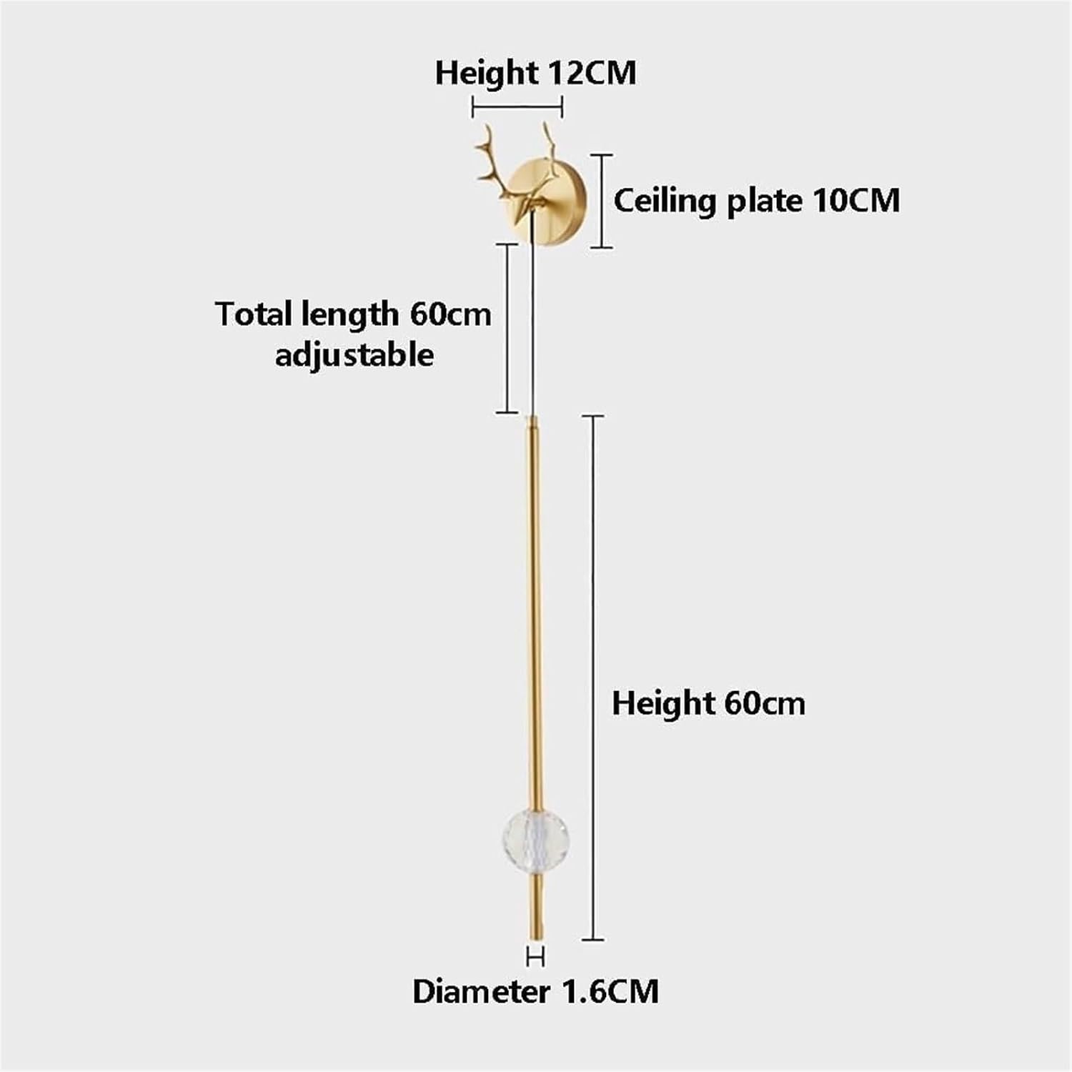 Color Mode Copper Polished Wall Mount Fixtures Crystal Ball Decoration Indoor Linear Wall Lamp 52 Inches Long Led Wall Light 28W Art Sconce for Living Room Hallway