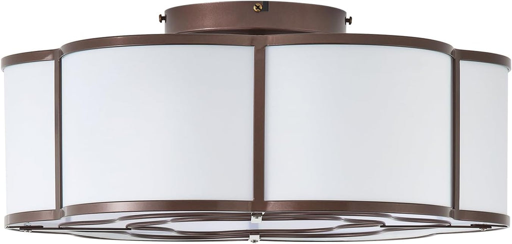20' Farmhouse Ceiling Fan with Lights Flush Mount, Brown Enclosed Ceiling Fans with Lights Remote Control, Caged with 6 Speeds for Bedroom, Living Room, Nursery