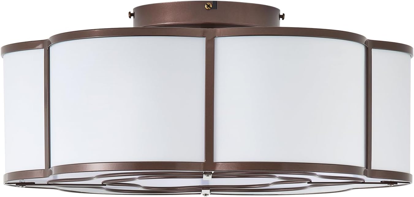 20' Farmhouse Ceiling Fan with Lights Flush Mount, Brown Enclosed Ceiling Fans with Lights Remote Control, Caged with 6 Speeds for Bedroom, Living Room, Nursery
