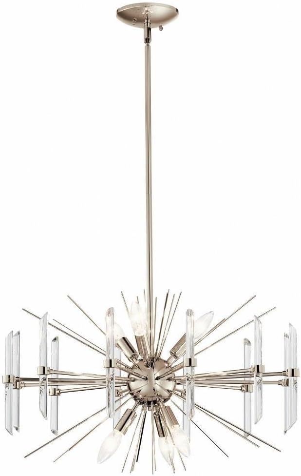 Kichler Eris 6-Light Chandelier with Optical Crystal Rods in Polished Nickel, Modern Mid Century Dining Room Light Fixture for Living Room or Foyer (23.5' x 16.5' x 23.5'), 44275PN
