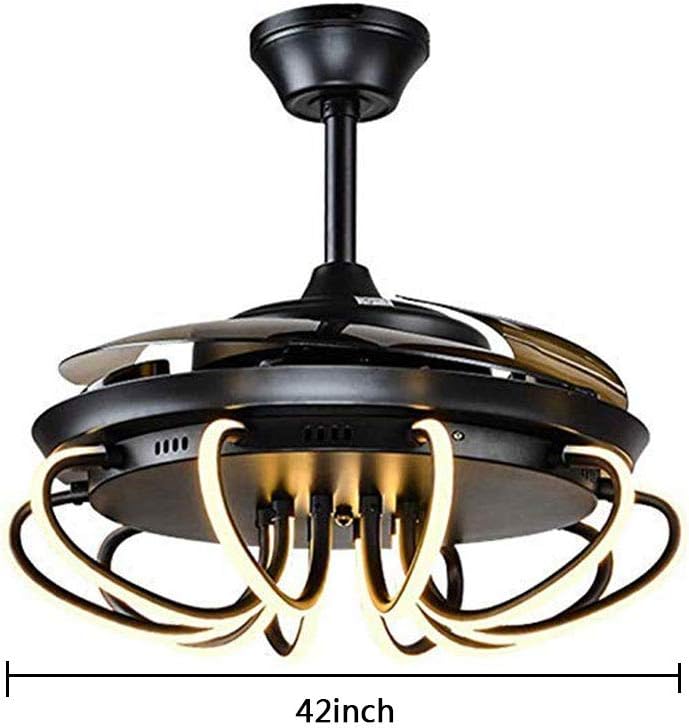Ceiling Fan with Light 42 Inch Industrial Ceiling Fan Retractable Blades Vintage Cage Chandelier Fan with Remote Control, 5 Edison Bulbs Needed, Not Included, Black (black1)