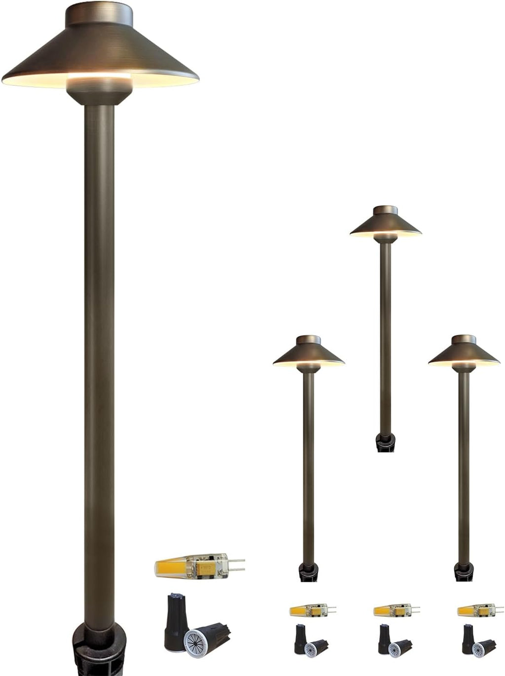 COLOER Brass Low Voltage Pathway Lights Wired 4-Pack with 3W LED G4 Bulb,12V Waterproof China Hat Outdoor Path Lighting for Yard, Patio, Landscape, Planter, Walkway(602B)