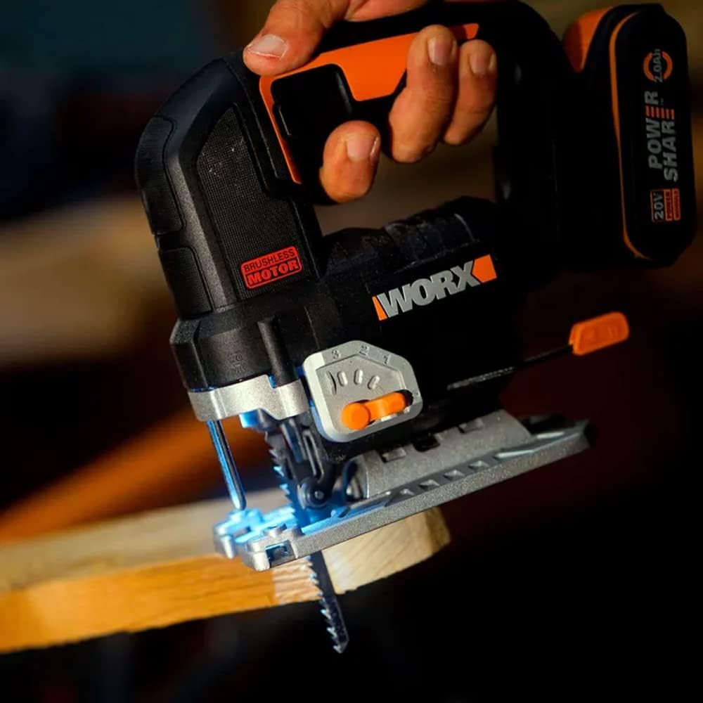 WORX Nitro WX542.9 Cordless Pendulum Stroke Jigsaw 20 V - Brushless Motor - Professional Jigsaw with Suction Adapter - Also Ideal for Mitre Cuts - PowerShare Compatible - Without Battery and Charger