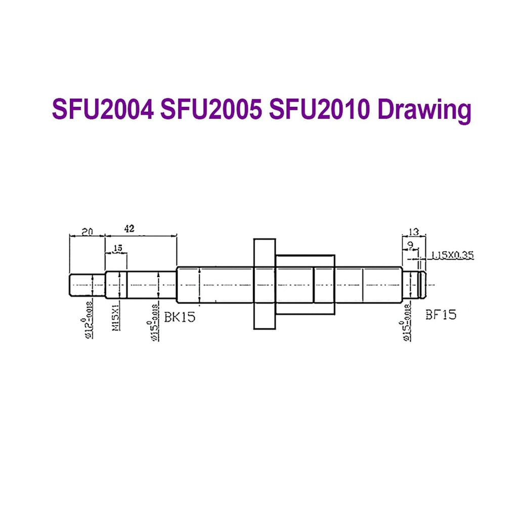 Ballscrew SFU2004 SFU2005 SFU2010 100-500mm C7 Roller Screw with Single Ball Nut Dia 20mm Pitch 4mm 5mm 10mm for CNC Parts(SFU2004 with nut,300mm)
