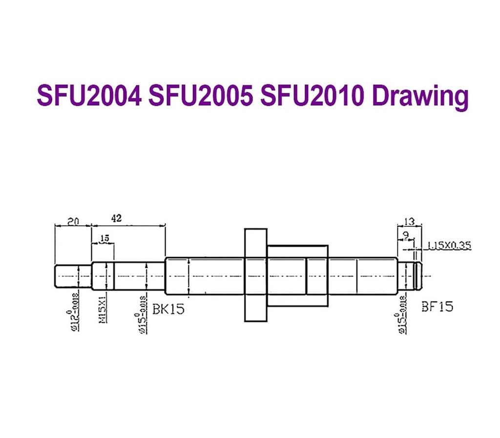 Linear Motion CNC Ball Screw Ball Screw SFU2010 1000-1500mm C7 Roller Screw with Single Ball Nut Dia 20mm Pitch 10mm for CNC Parts(1050mm)