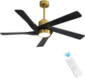 WINGBO 64' ABS DC Ceiling Fan with Lights, 5 Blade ABS Plastic Ceiling Fan with Remote, 6-Speed Reversible DC Motor, LED Ceiling Fans for Kitchen Bedroom Living Room, Brass and Matte Black