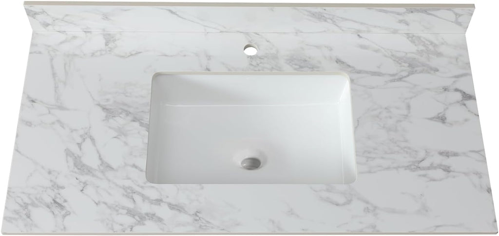 43x22 Marble Bathroom Vanity Top with Sink, Vanity Top with Sink with Pre-drilled Holes and 4' Backsplash, Perfect for Home & Rental Properties
