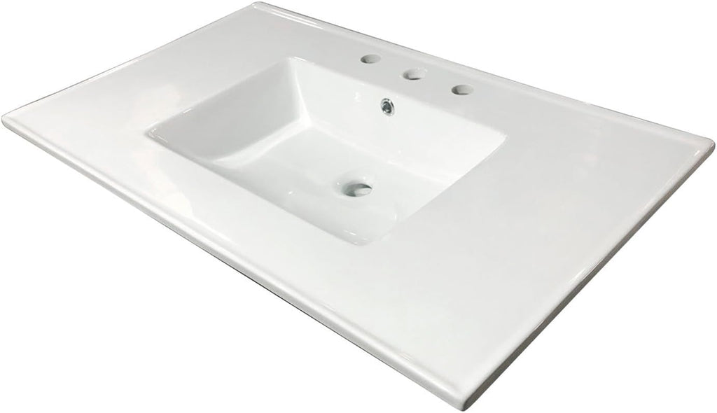 Kingston Brass LBT37227W38 Continental 37-Inch Ceramic Vanity Sink Top (8' Faucet Drillings) in White