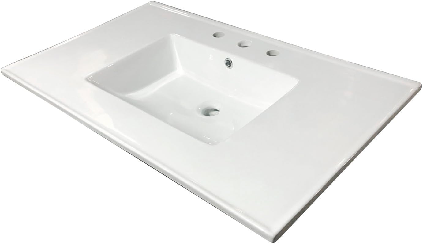 Kingston Brass LBT37227W38 Continental 37-Inch Ceramic Vanity Sink Top (8' Faucet Drillings) in White