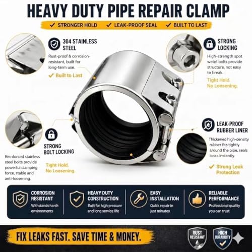 Pipe Repair Clamp,10inch (270mm-277mm）Stainless Steel Leak Sealer, Heavy Duty Pipe Leak Repair Kit for Metal & PVC Pipes, for Burst & Crack Water Pipe Emergency Maintenance