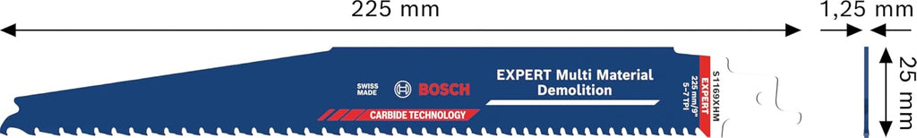 Bosch 10x Expert Multi Material Demolition S1169XHM Blade (for Wood with Metal, Construction Wood with Mortar and Nails, Length 225 mm, Professional Accessory Reciprocating Saw)