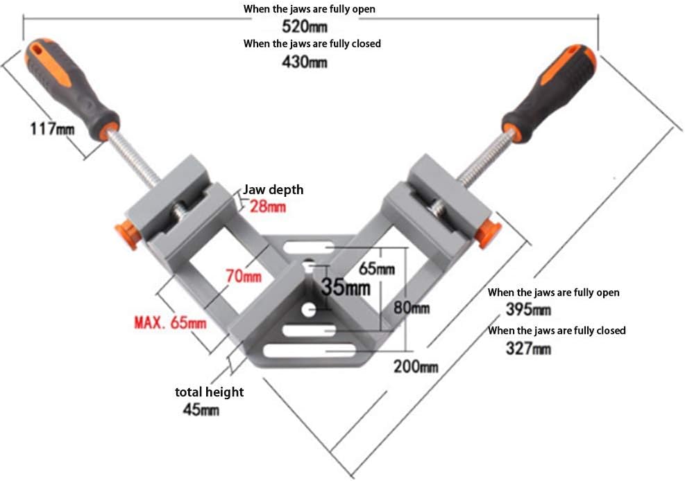 Right Angle Corner Clamp Double Handle 90 Degree Quick Release Corner Clamp Adjustable Corner Vise Quick Release Corner Clamp Welding Woodworking Tool for Carpe