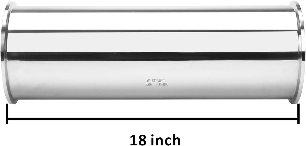 DERNORD Sanitary Spool Tube with Clamp Ends,Stainless Steel 304 Seamless Round Tubing with 6 inch Tri Clamp Ferrule Flange (Tube Length: 18 Inch / 458MM)