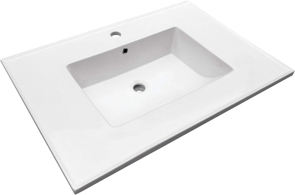 Kingston Brass LBT312271 Continental 31-Inch Ceramic Vanity Sink Top (1 Hole) in White