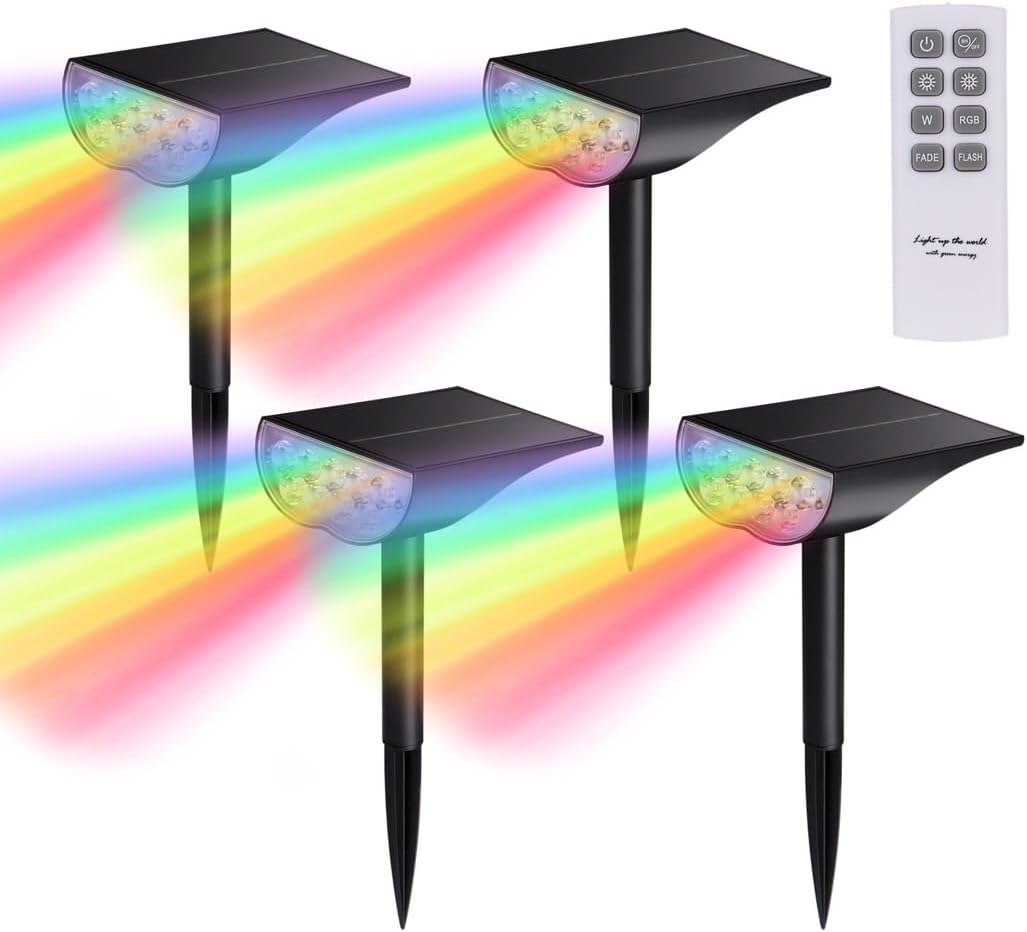 Auto Illuminating Waterproof Led Light, 4 Pcs Solar Color-Changing Spotlight, Outdoor In-Ground Patio Light with Remote Control for Yards, Parks, Lawns