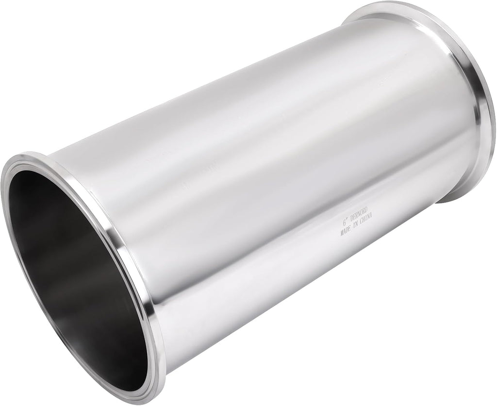 DERNORD Sanitary Spool Tube with Clamp Ends,Stainless Steel 304 Seamless Round Tubing with 6 inch Tri Clamp Ferrule Flange(Tube Length: 12 Inch / 305MM)