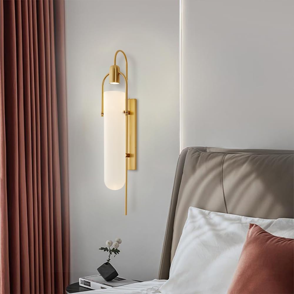 Wall Lights for Bedroom LED Wall Lamp, Cylinder Wall Sconce LED with Dome White Frosted Glass Shade, Bathroom Vanity Light, for Bedroom, Living Room, Stairs, Hallway, G