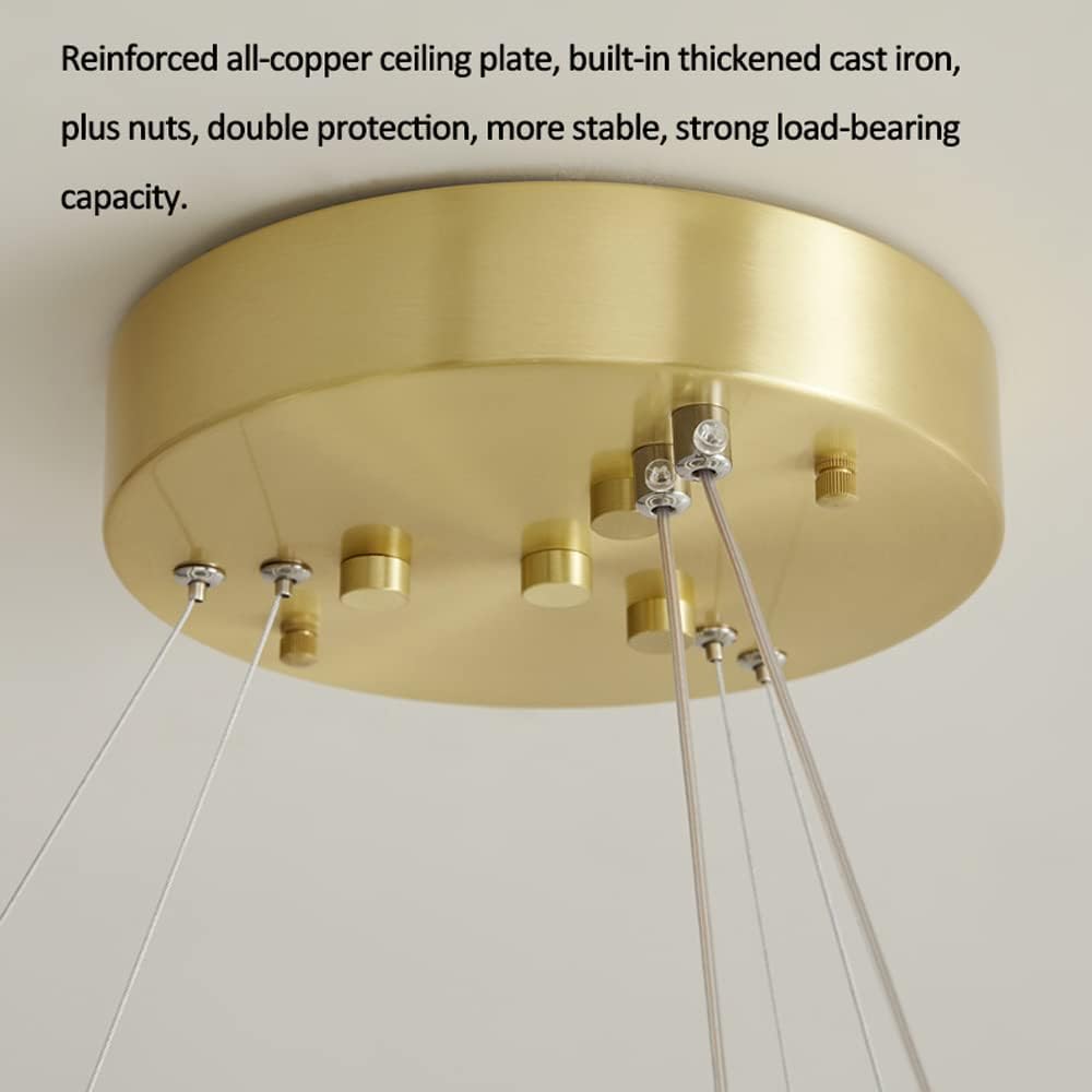 135W LED Indoor Home Decor Staircase Chandelier for Entrway Lights Dimmable Ball Pendant Light in Brass Finish 3 Lights Hight Ceiling Fixtures for Living Room Loft