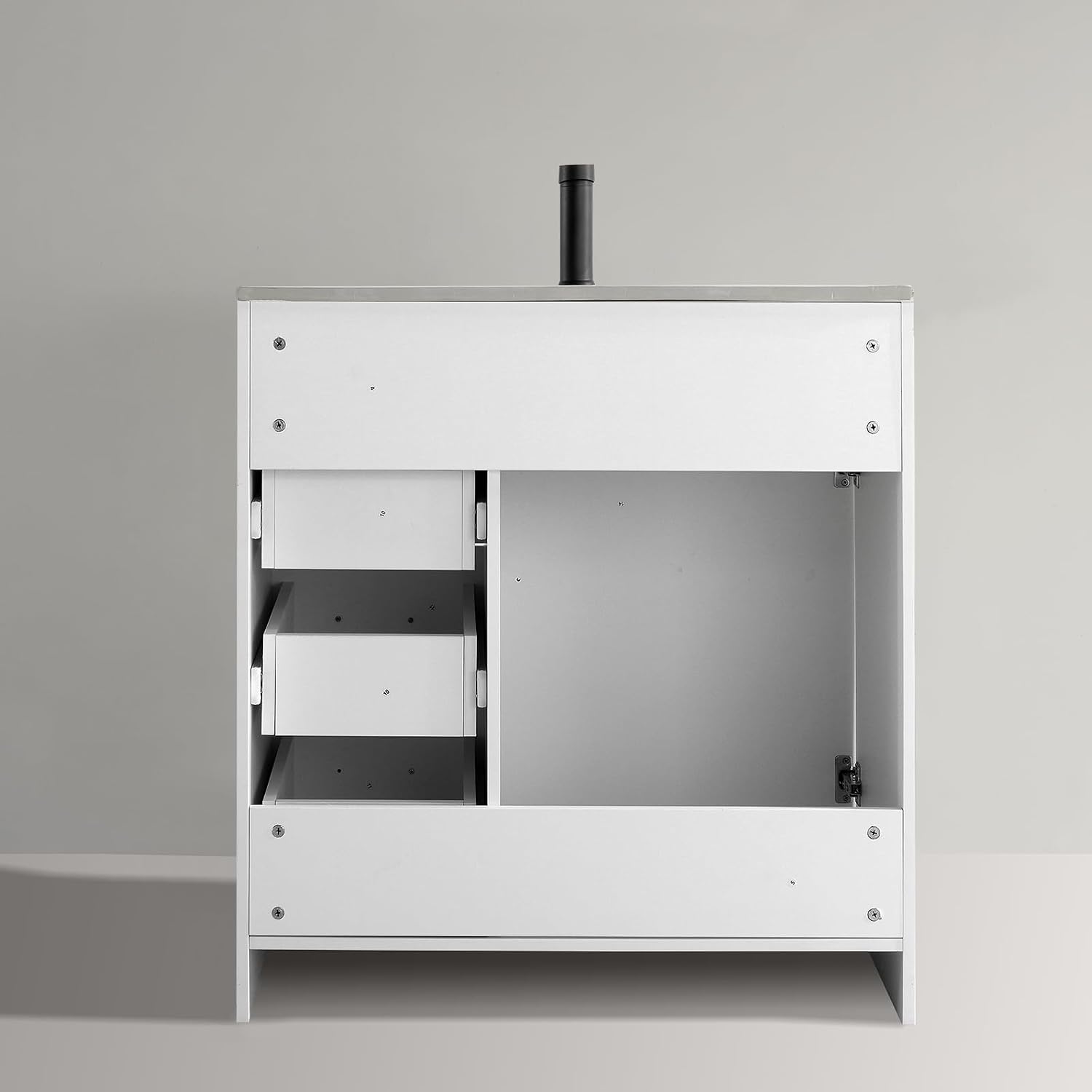 30' White Bathroom Vanity with Integrated Sink Top | Plywood Construction, Soft-Close Doors &Drawers