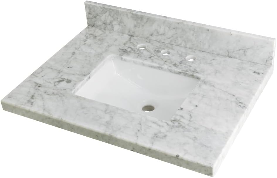 Kingston Brass KVPB3022M38SQ Templeton 30-Inch Carrara Marble Vanity Sink Top (8' Faucet Drillings) in Carrara Marble