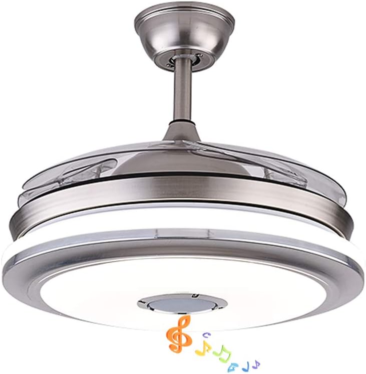 Fandian 42'' Modern Smart Ceiling Fans with Light,Bluetooth Speaker Music Player Chandelier, 3 Colors 3 Speeds Retractable Blades with Remote Control, Silent Motor with LED Kits (42in-Silver1)