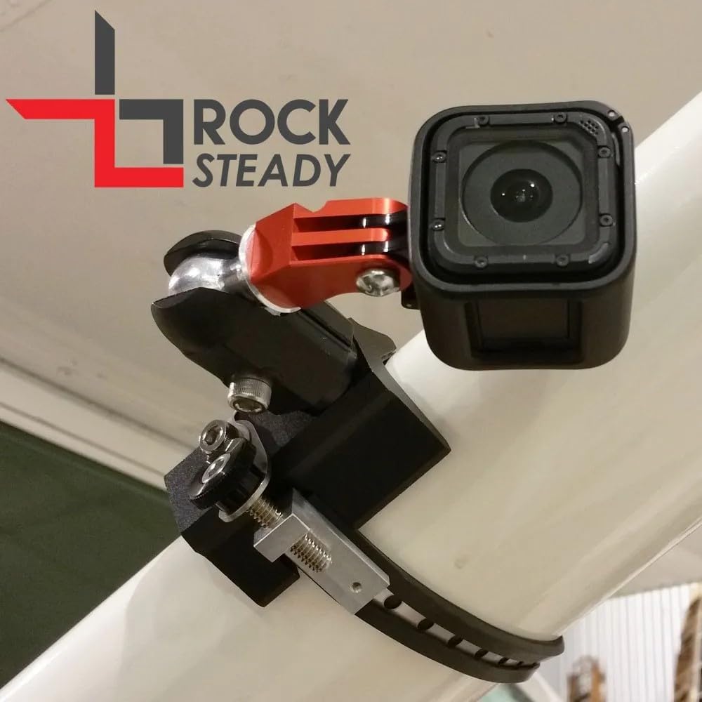 Rock Steady Strut Skid Pole 1' - 2.5' Exterior Airplane Camera Ball Mount Compatible with GoPro and Action Cameras - Car RV Truck Boat (Cushioned Stainless Steel Strap)