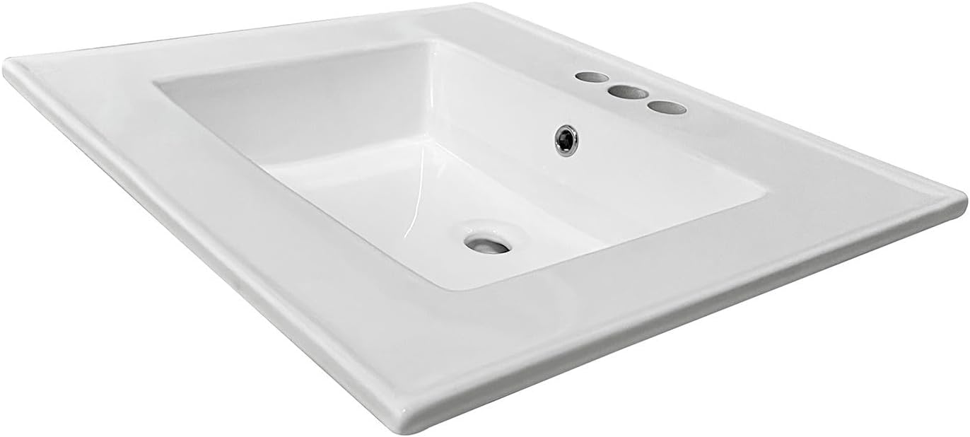 Kingston Brass LBT25227W34 Continental Vanity Sink Top, White 25.19 x 22.06 x 6, 1 count