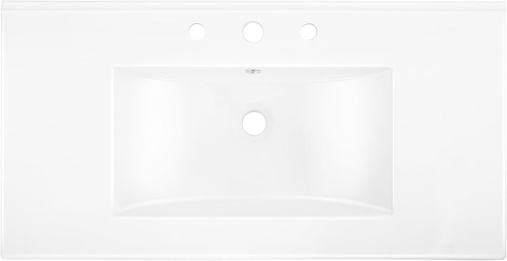 JONATHAN Y Ancillary 36 in. W x 18.25 in. D Ceramic Vanity Sink Top with 3-Hole Rectangular Single Sink Basin, White SNK1003A