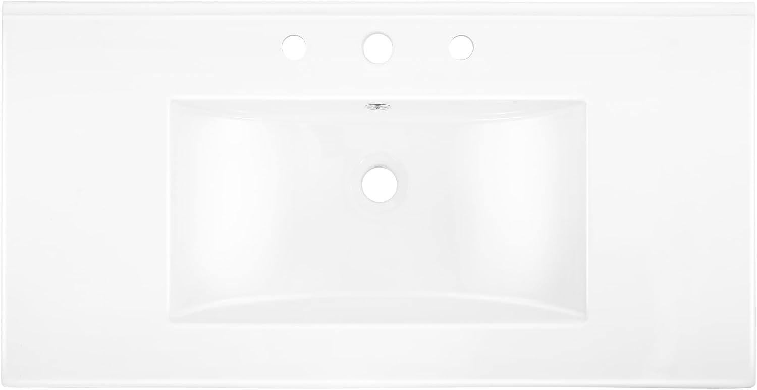 JONATHAN Y Ancillary 36 in. W x 18.25 in. D Ceramic Vanity Sink Top with 3-Hole Rectangular Single Sink Basin, White SNK1003A