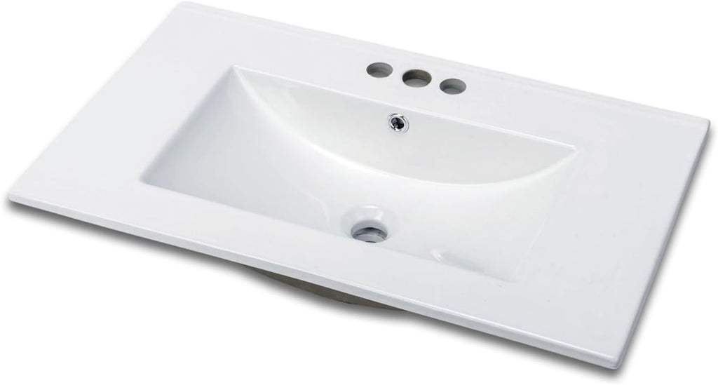 VINGLI 36 In Vanity Top Sink, 3 Pre-Drilled Standard 1 3/8' Faucet Holes,1 3/4' Diameter of Center Hole,Modern Rectangular Ceramic Single Sink Basin Vanity Top, 36' W x 18 1/3' D x 7' H,White