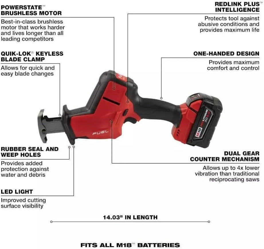 2719-21 for Milwaukee M18 Fuel Reciprocating Saw Kit Length 14 in Height 7 in Width 3.31 in