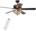 Gliska 52-Inch 5-Blade Rustic Bronze Lighted Ceiling Fans with Crystal Bowl Shade (Remote Controlled)