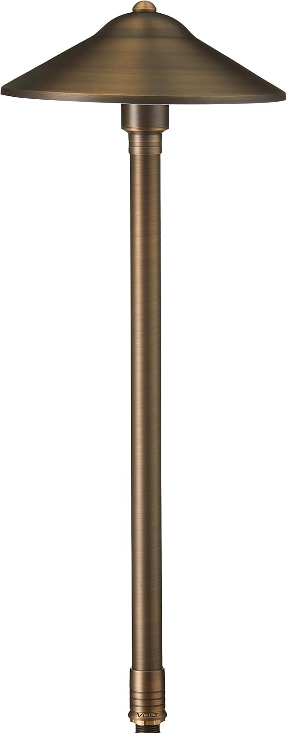 VOLT 15-Pack 12V Cast Brass Max Spread Path Lights (9' Shade, 25' Tall) with 3W 2700K Warm White G4 LED Bulbs for Low Voltage Landscape Lighting on Outdoor Pathway, Walkway, Garden, Driveway or Patio